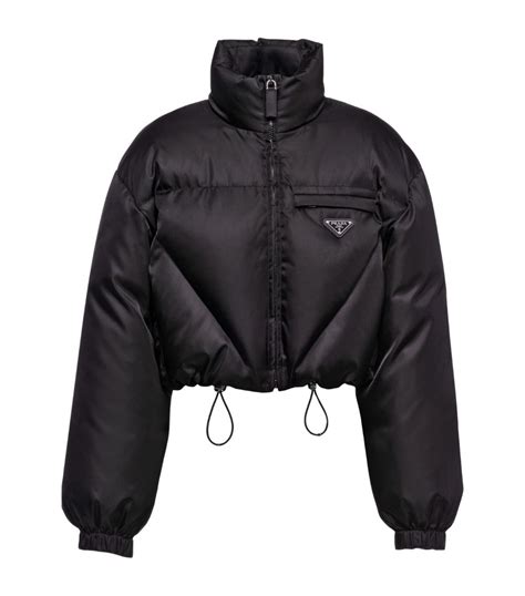 prada black cropped puffer jacket|Prada nylon cropped puffer jacket.